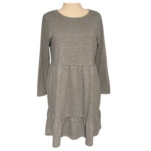 LOFT Long Sleeve Grey Tiered Sweatshirt Dress, Size Large Petite